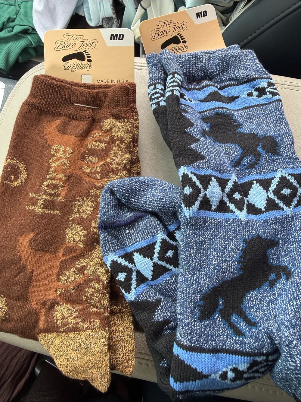 For Bare Feet Brown & Blue Western Horse Crew Socks - Pair Set
